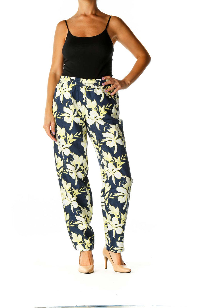 Blue Floral Print Holiday Trousers