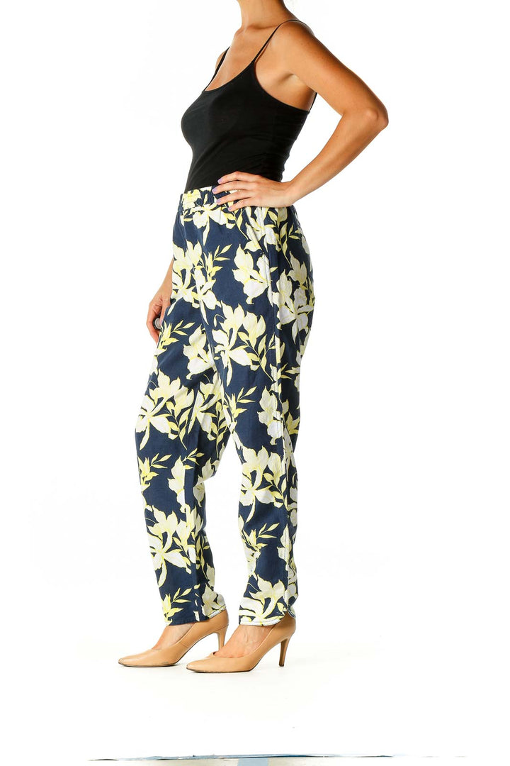 Blue Floral Print Holiday Trousers