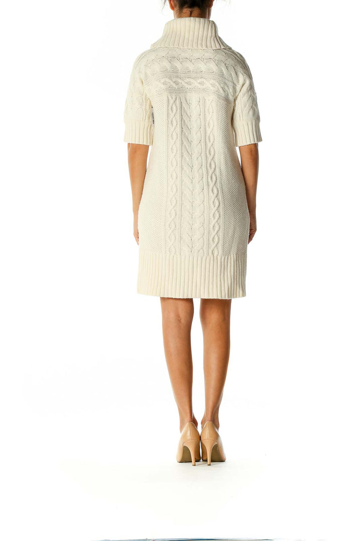 Beige Textured Holiday Shift Dress