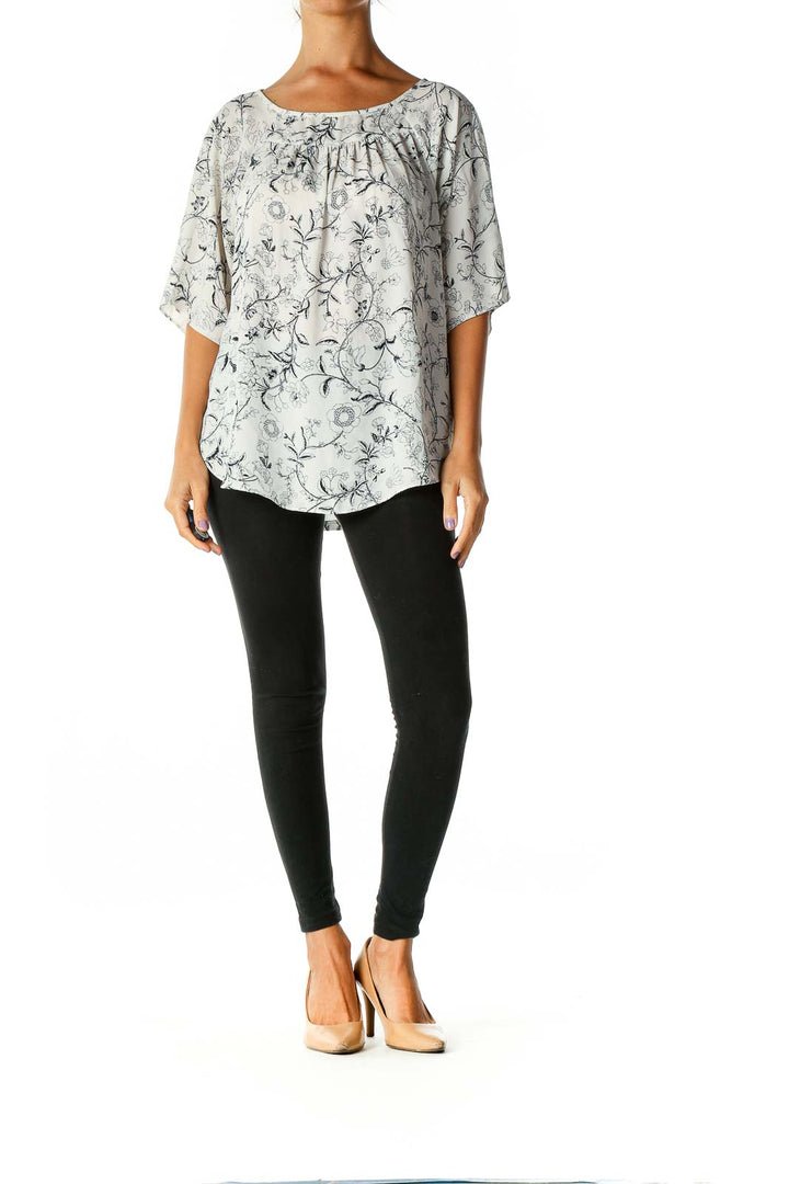 White Floral Print Casual Blouse