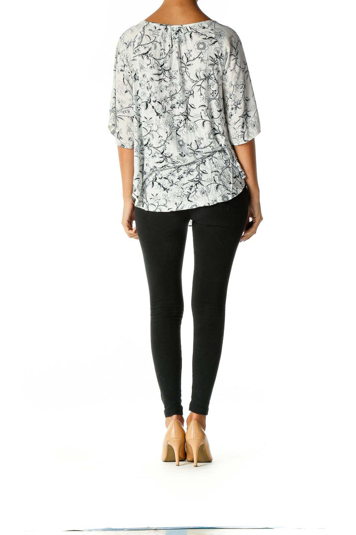 White Floral Print Casual Blouse