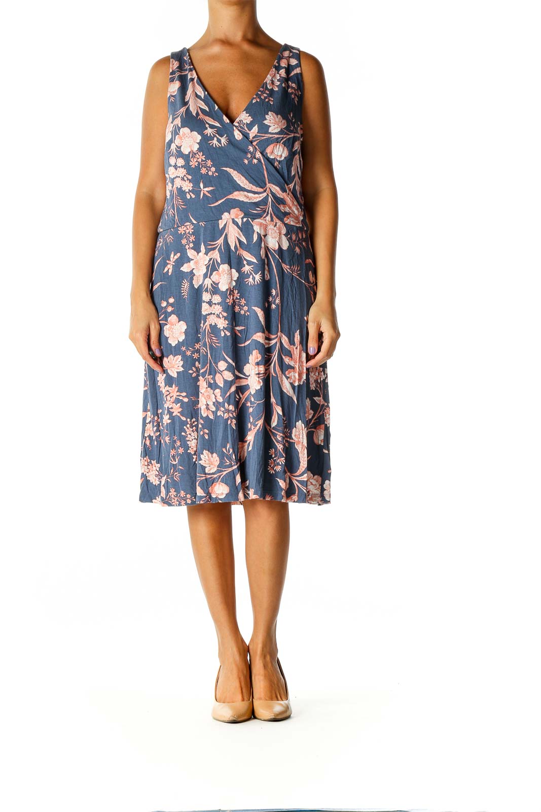 Blue Floral Print Retro A-Line Dress