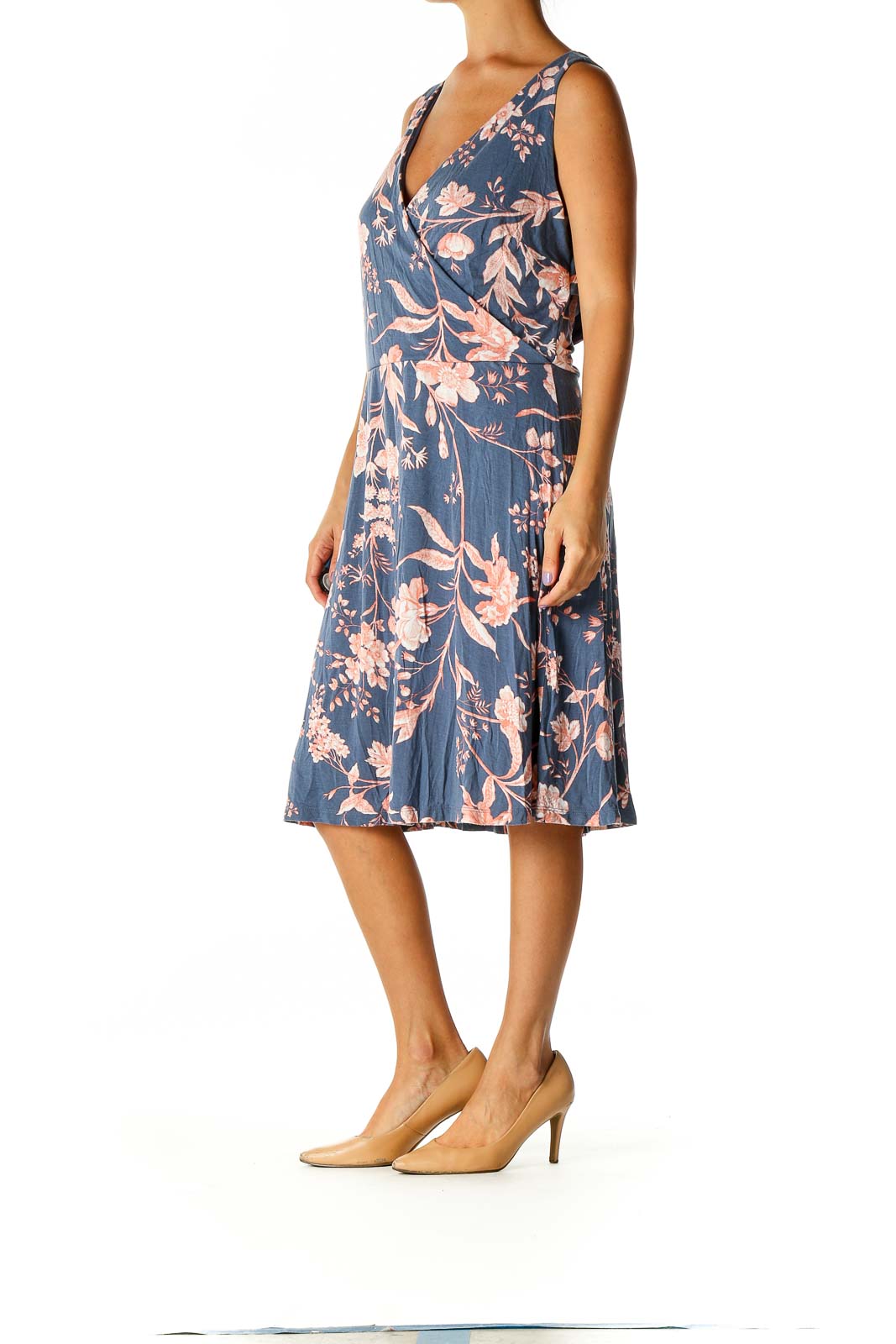 Blue Floral Print Retro A-Line Dress