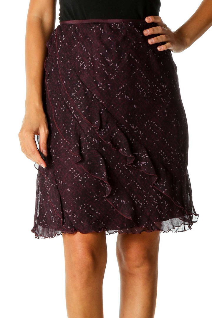 Purple Printed Retro A-Line Skirt