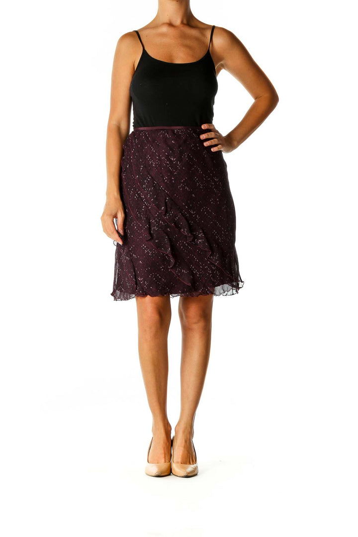 Purple Printed Retro A-Line Skirt