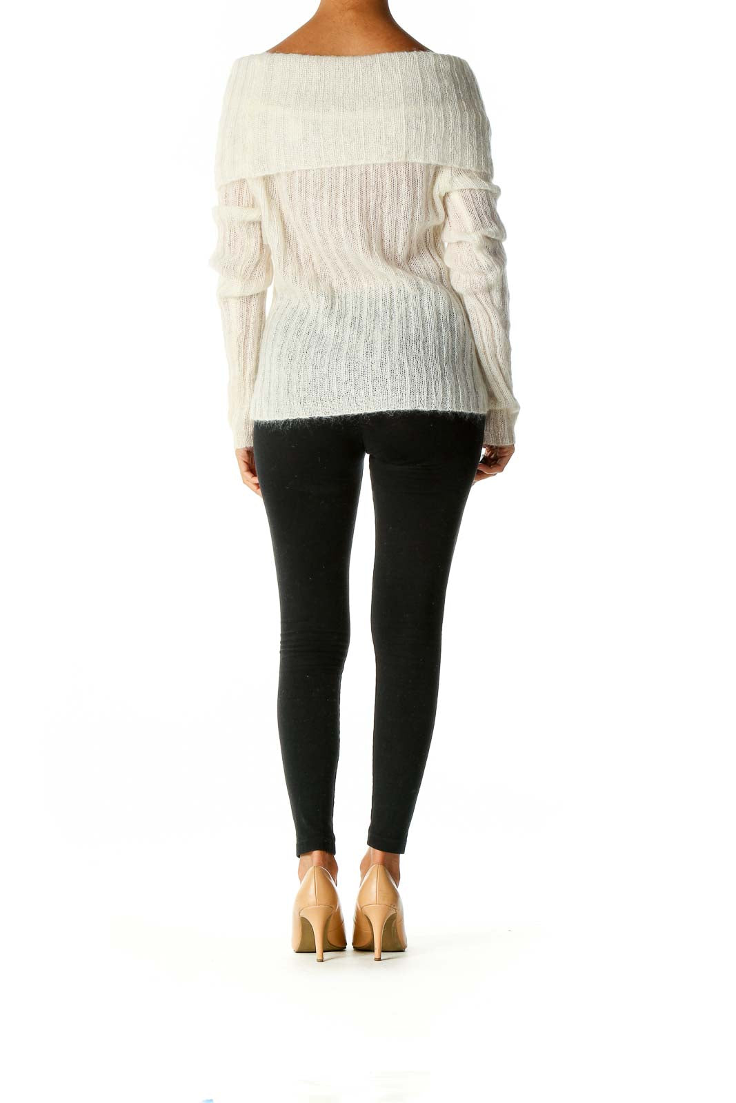 Beige Solid Retro Sweater