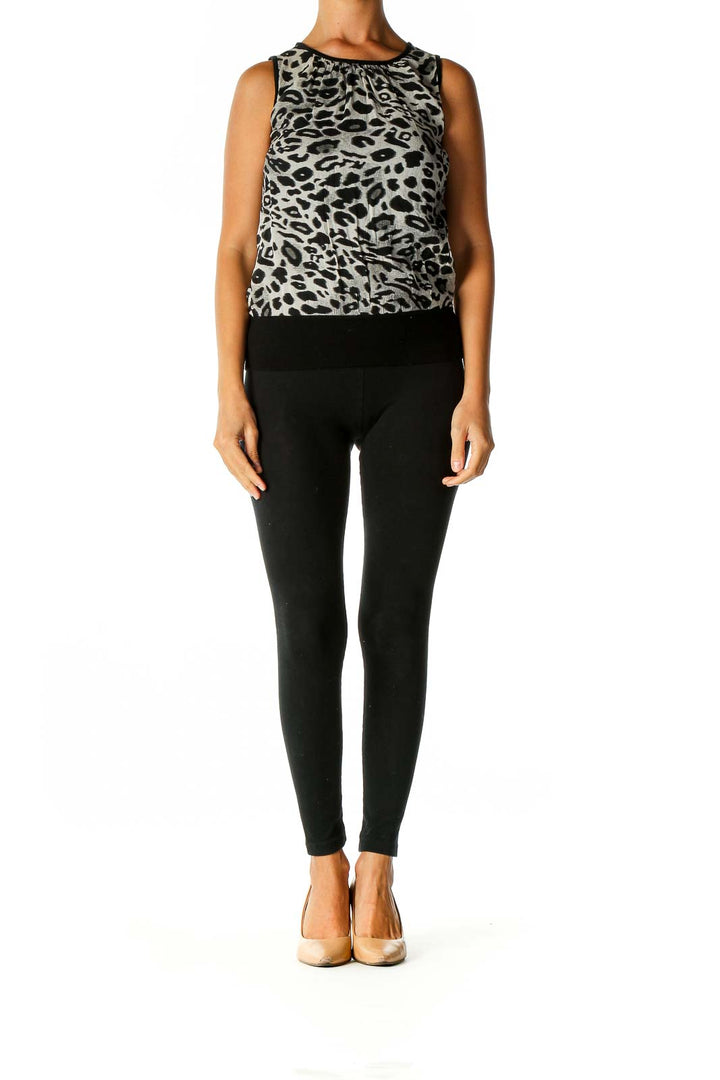 Black Animal Print Casual Blouse