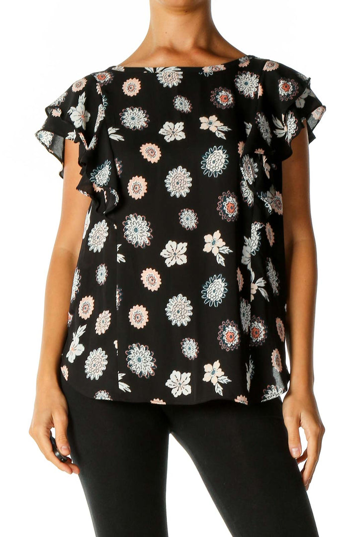 Black Object Print Brunch Blouse