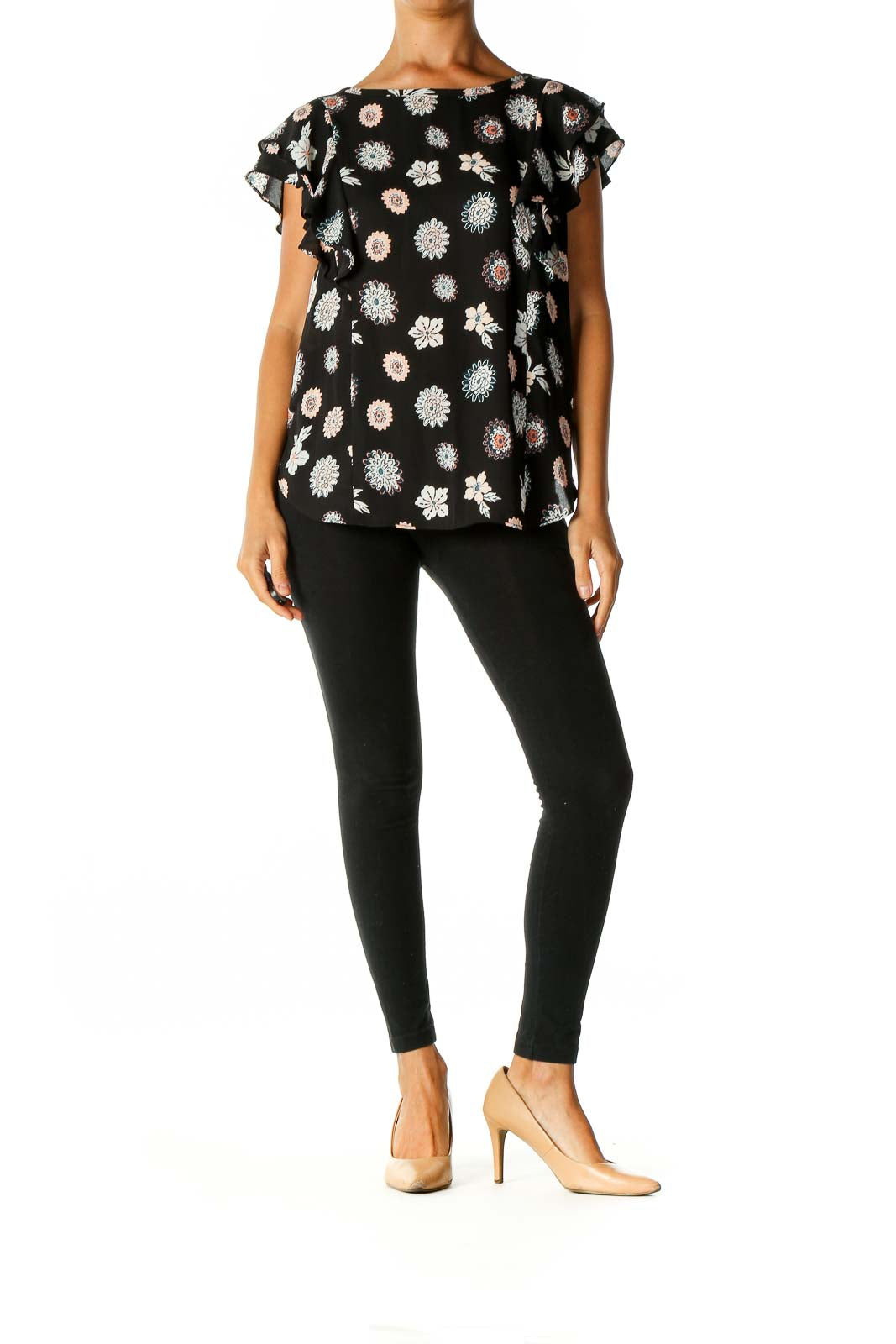 Black Object Print Brunch Blouse