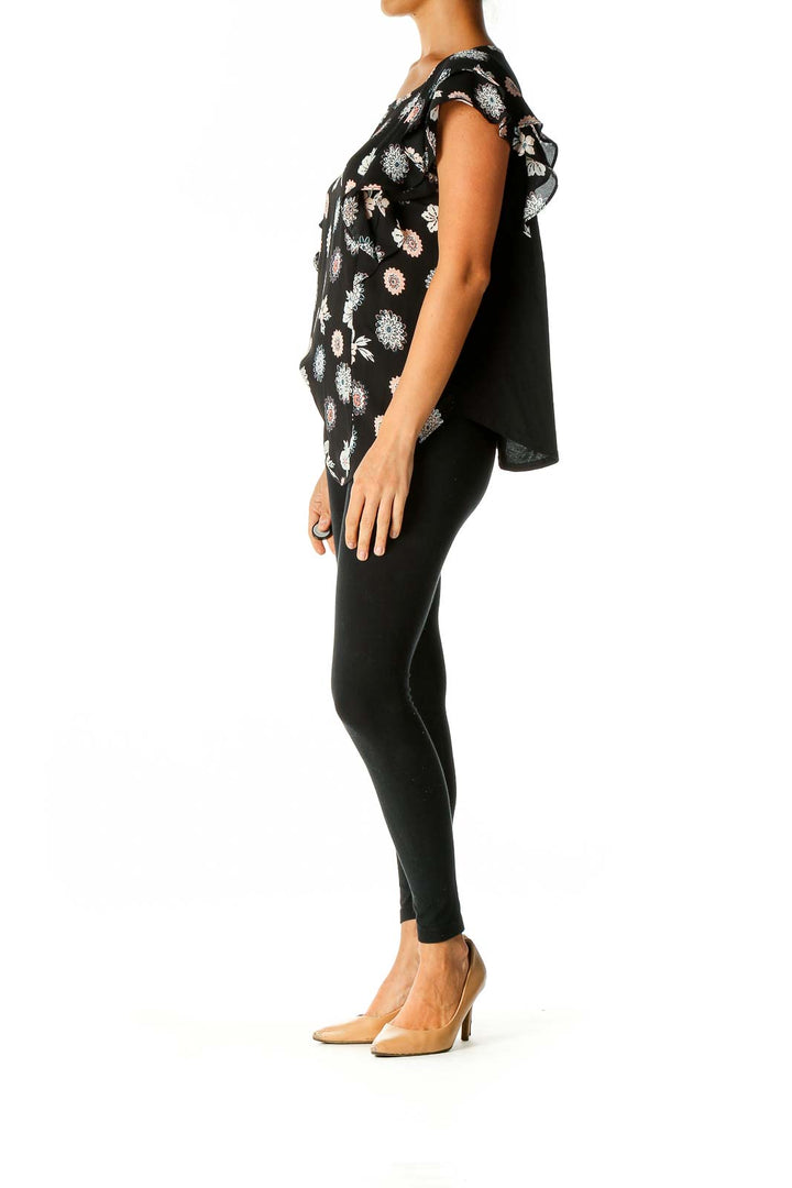 Black Object Print Brunch Blouse