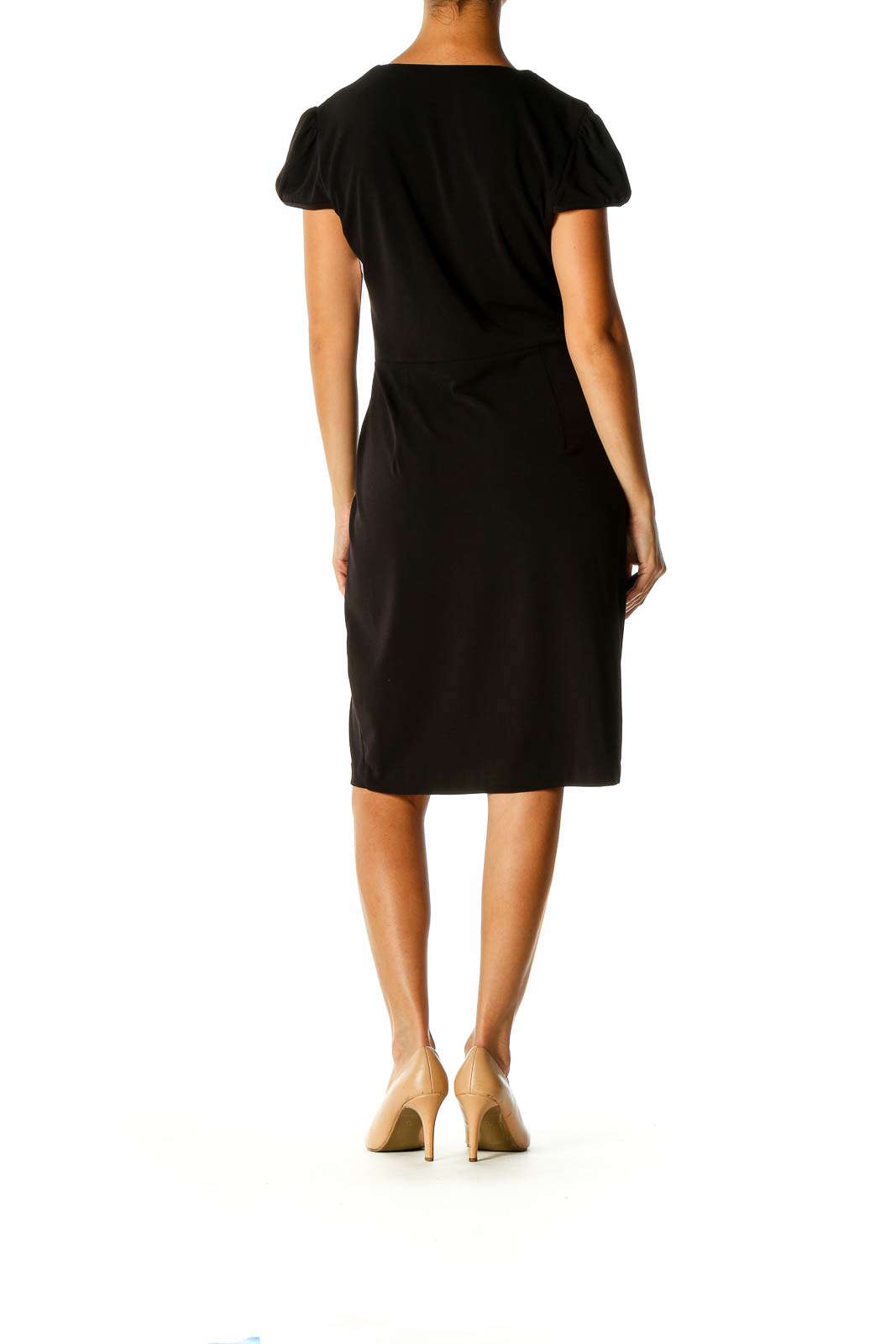 Black Solid Cocktail Sheath Dress