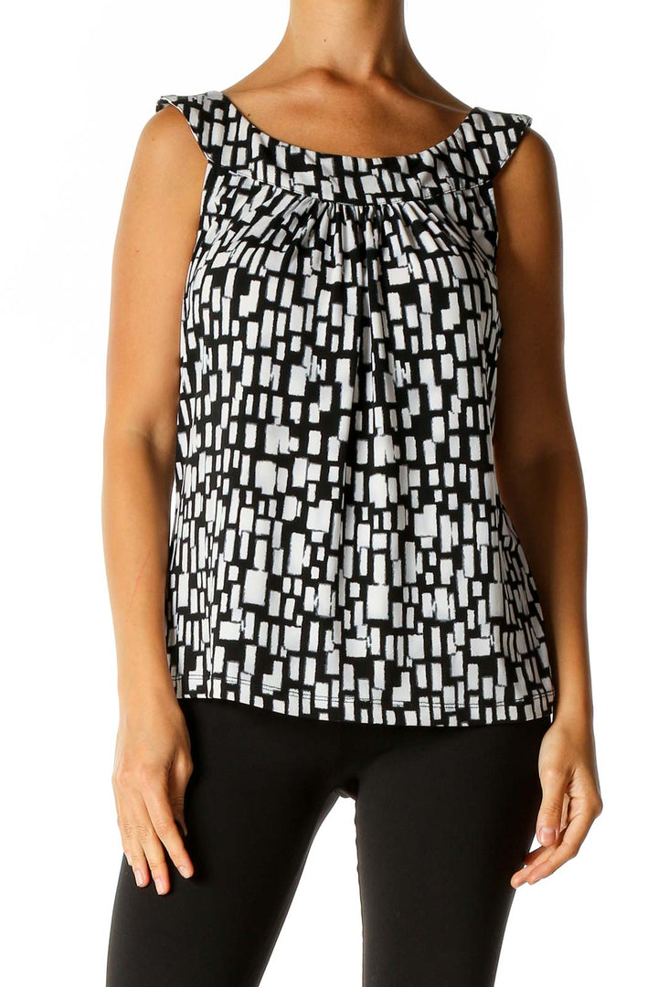 Black Geometric Print Retro Blouse