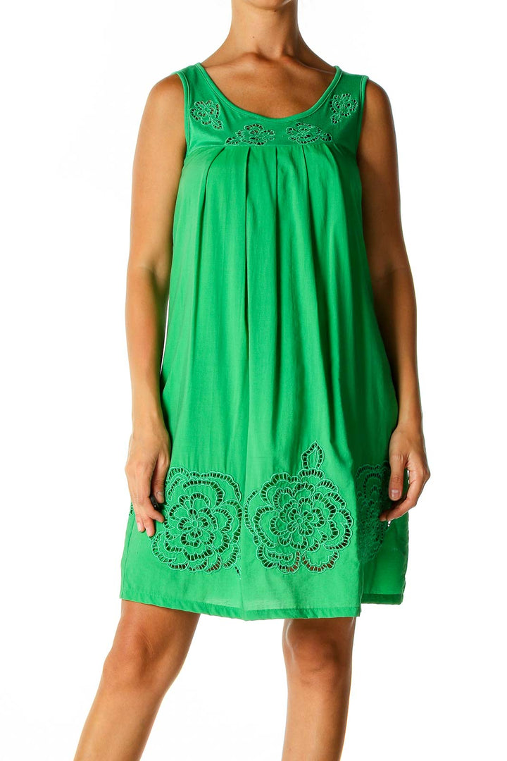 Green Solid Holiday A-Line Dress