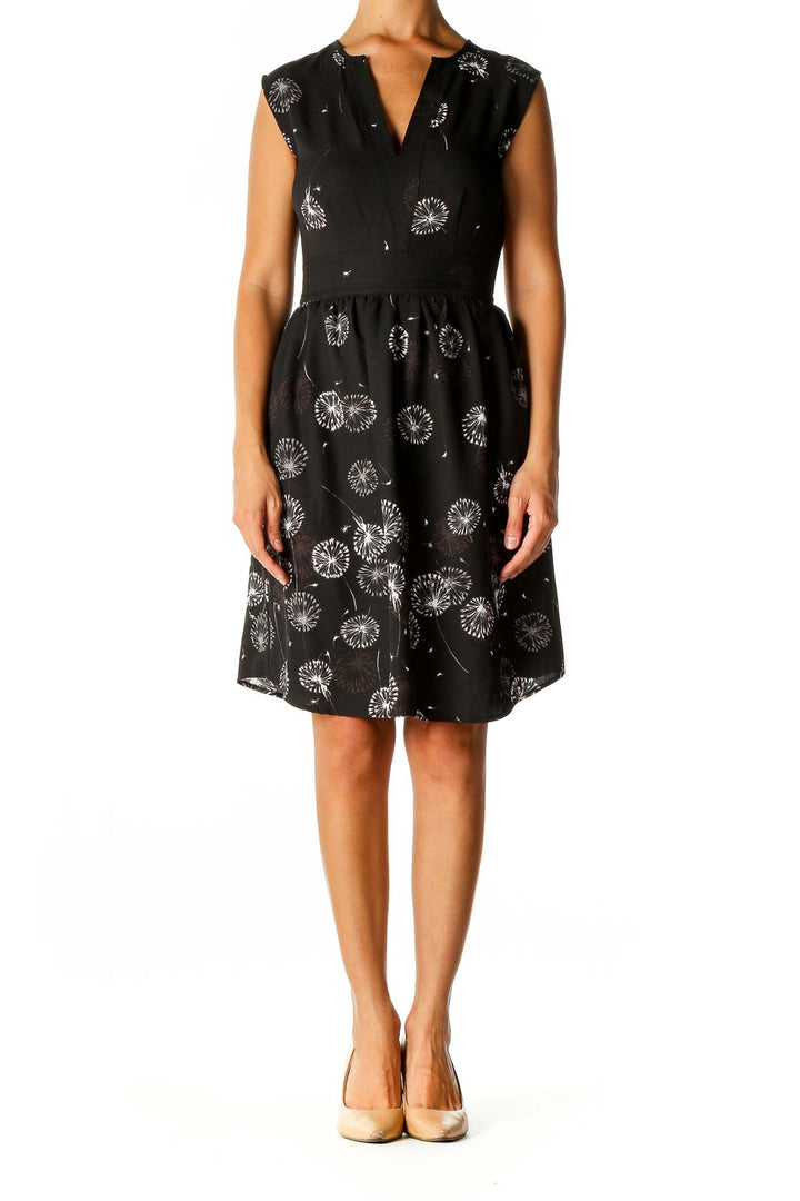 Black Object Print Chic Fit & Flare Dress