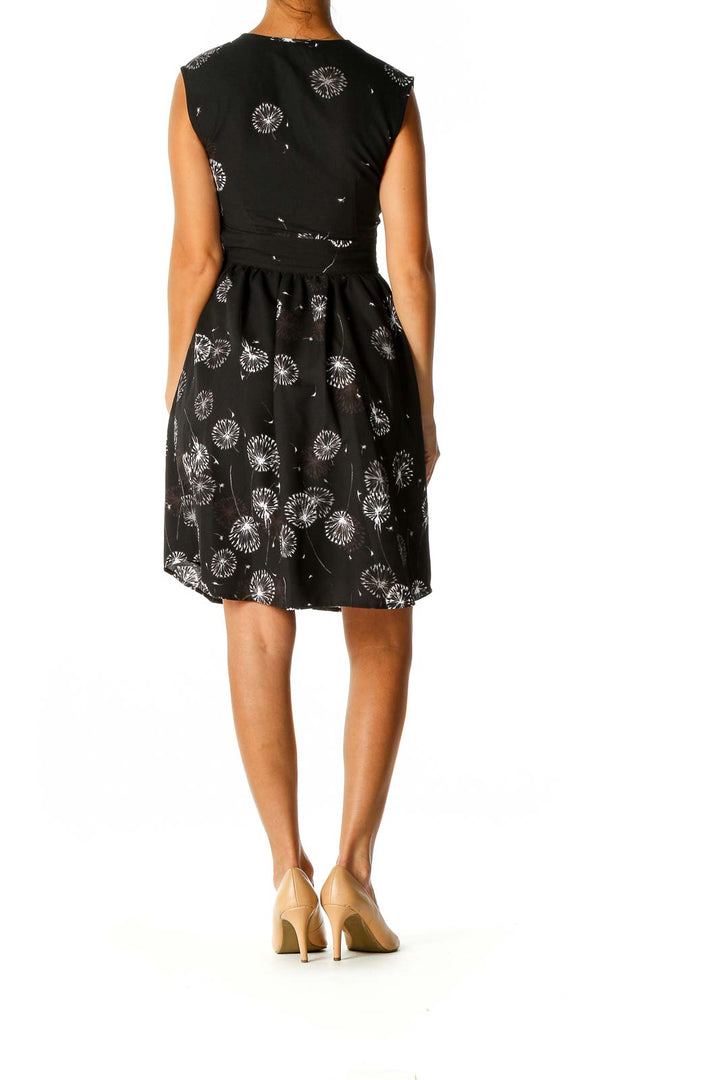 Black Object Print Chic Fit & Flare Dress