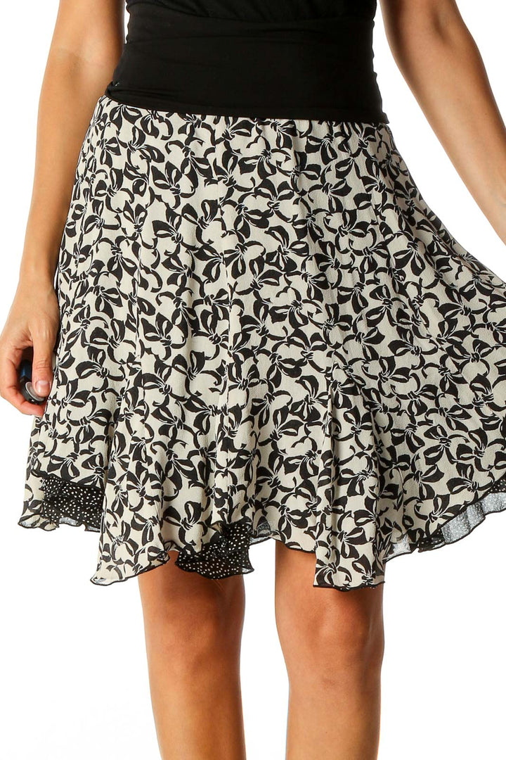 White Printed Brunch Flared Skirt