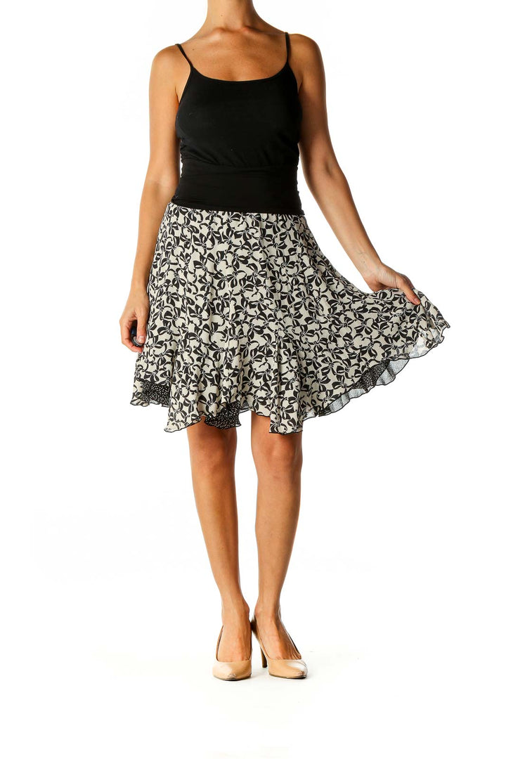 White Printed Brunch Flared Skirt