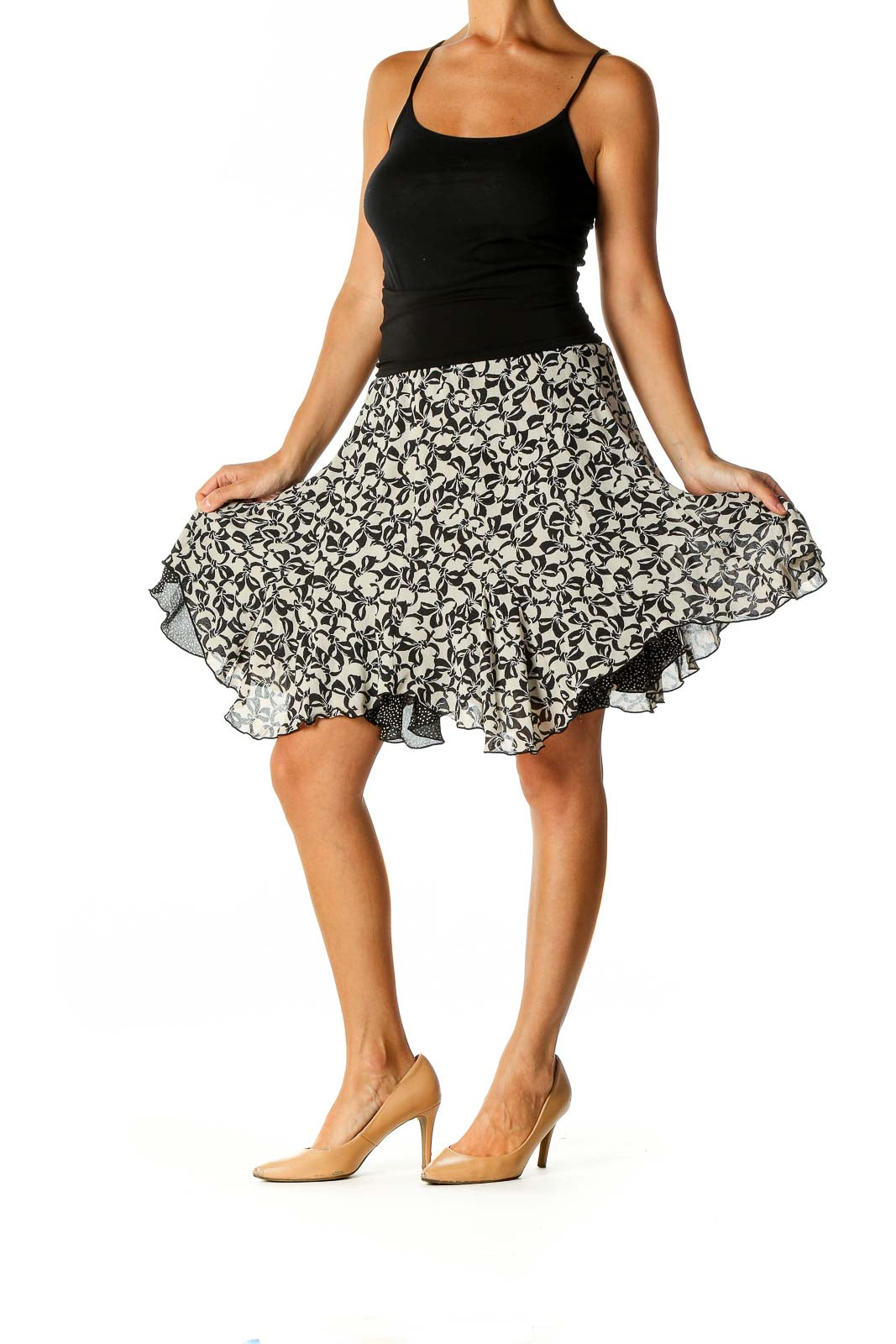 White Printed Brunch Flared Skirt