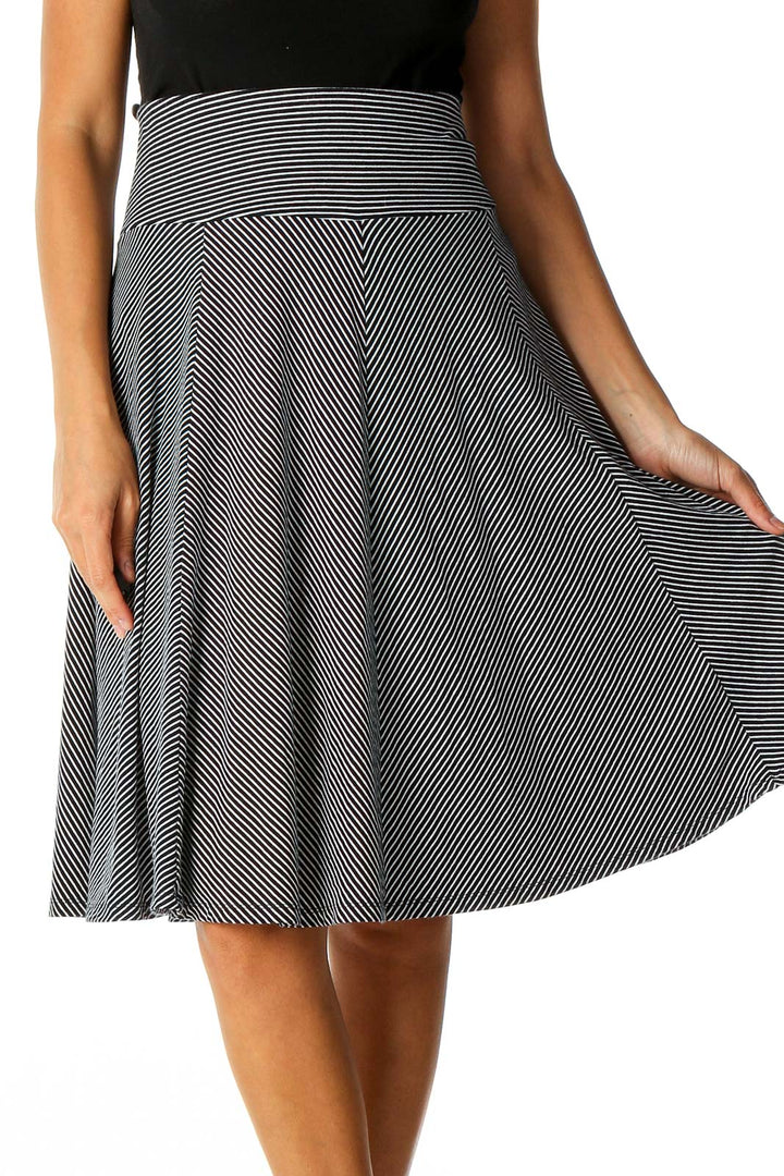 Black Striped All Day Wear Flared Skirt