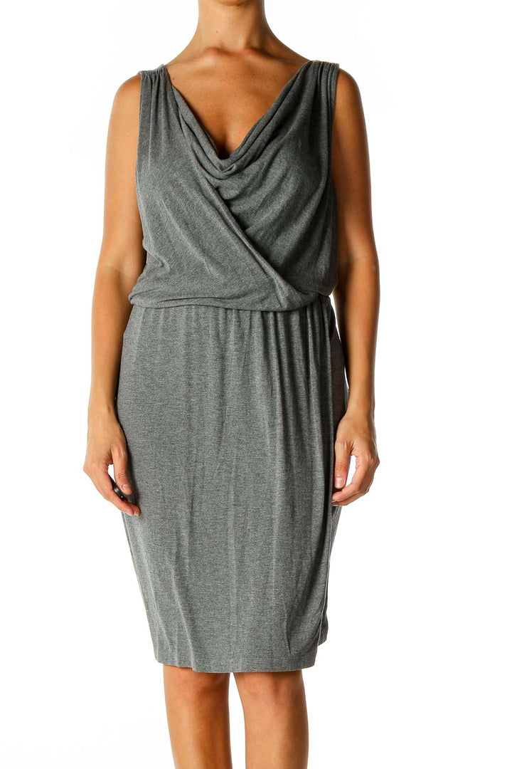 Gray Solid Day Sheath Dress