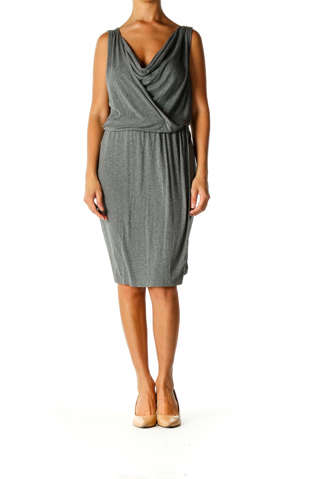 Gray Solid Day Sheath Dress