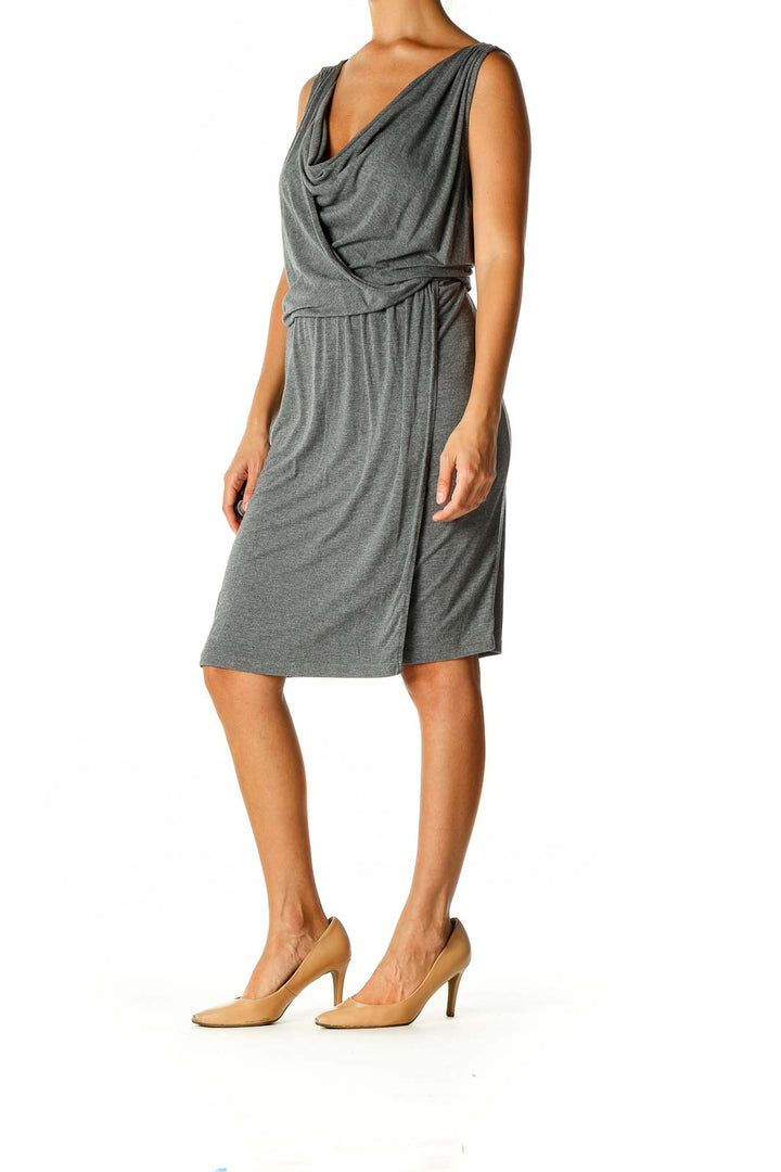 Gray Solid Day Sheath Dress