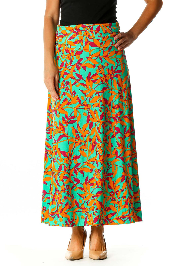 Orange Printed All Day Wear A-Line Skirt