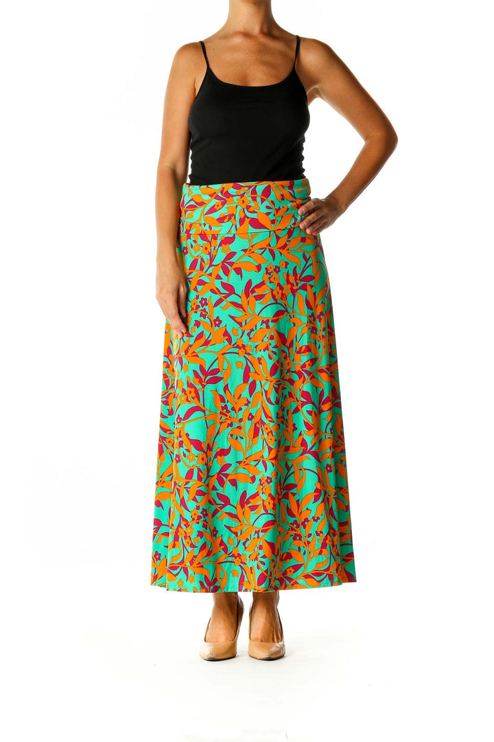 Orange Printed All Day Wear A-Line Skirt