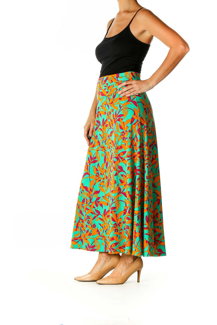 Orange Printed All Day Wear A-Line Skirt