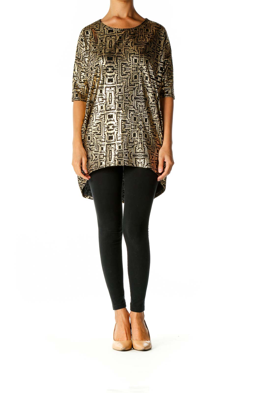 Black Graphic Print Party Blouse