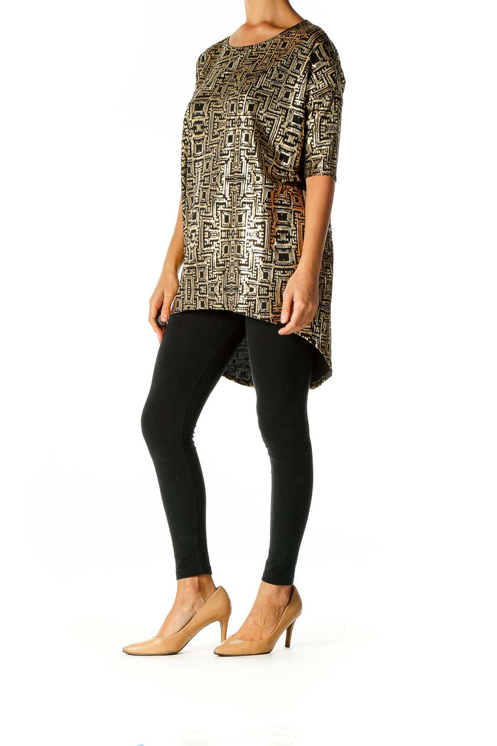 Black Graphic Print Party Blouse