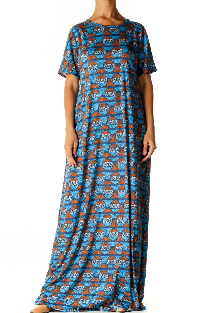 Blue Graphic Day A-Line Dress