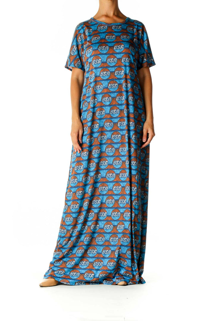 Blue Graphic Day A-Line Dress