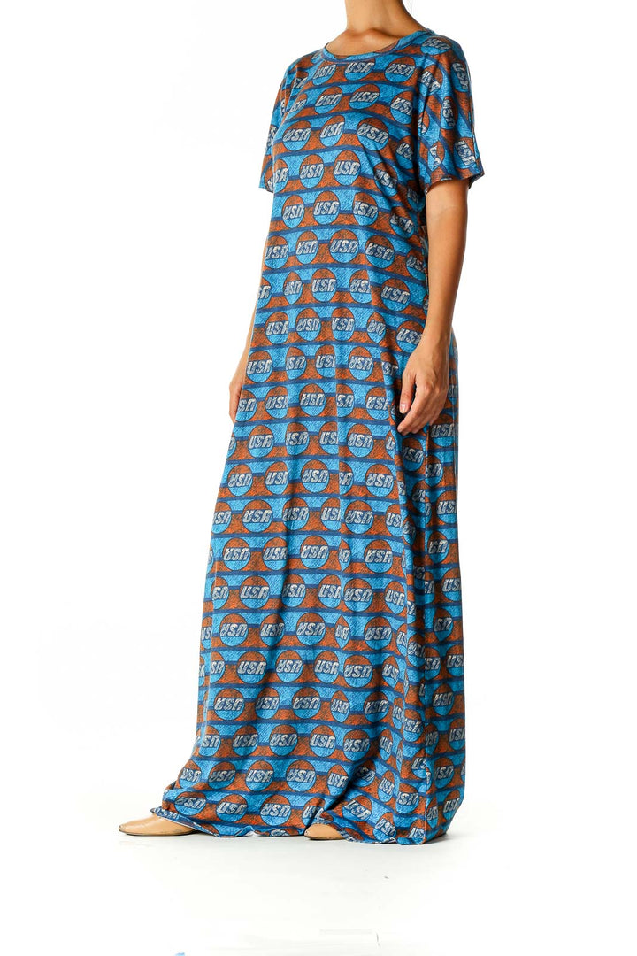 Blue Graphic Day A-Line Dress