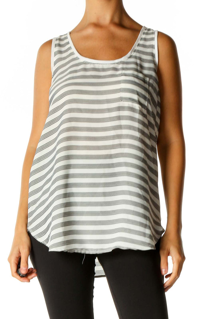 White Striped Casual Tank Top