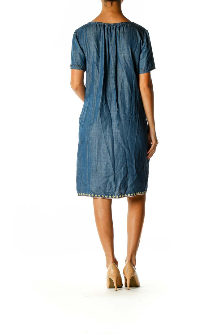 Blue Textured Day Shift Dress