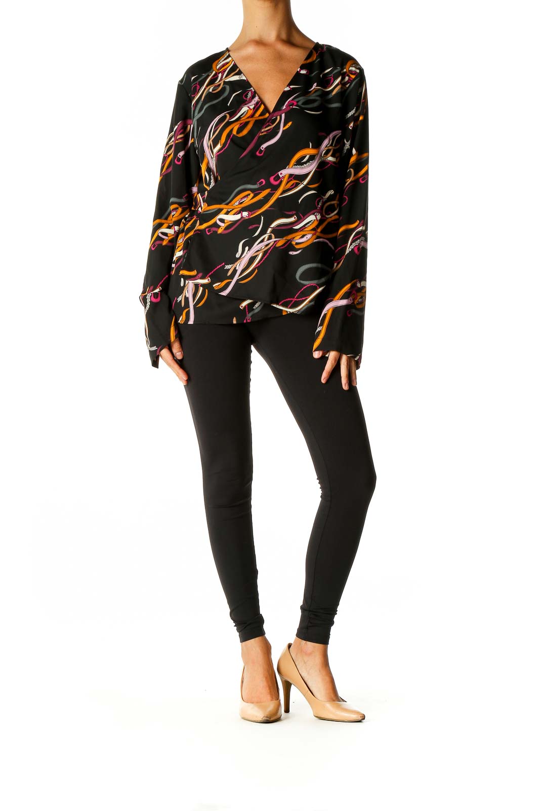 Black Graphic Print Chic Blouse