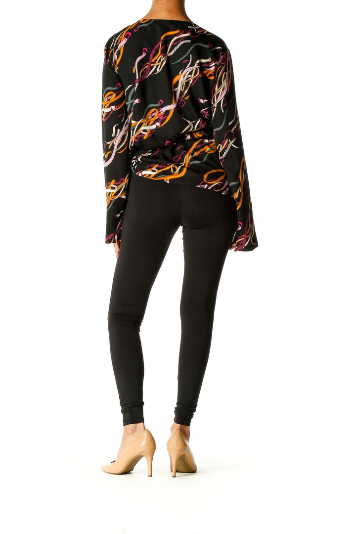 Black Graphic Print Chic Blouse