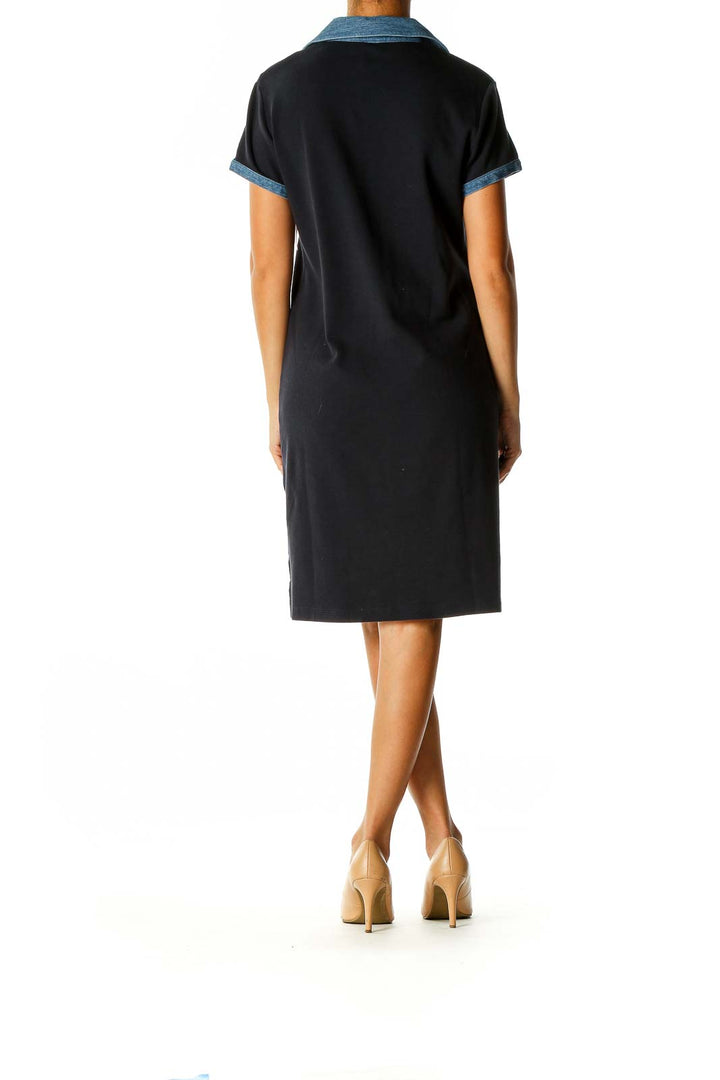 Blue Solid Casual Shift Dress