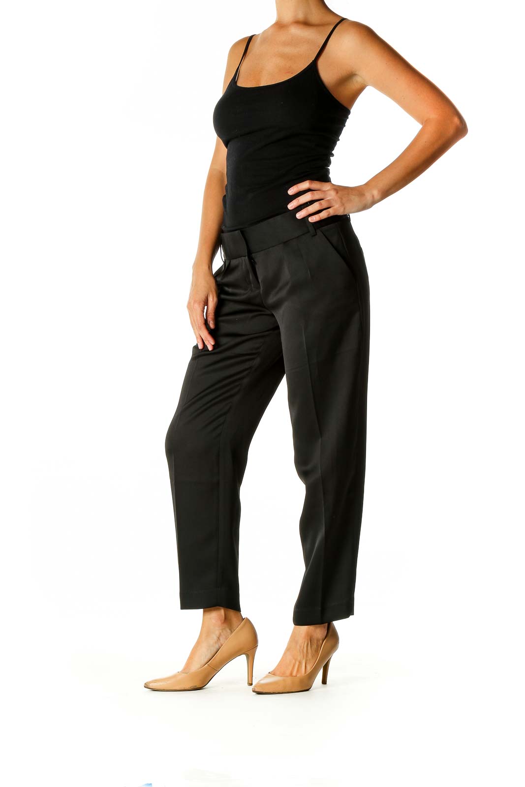 Black Solid Classic Trousers