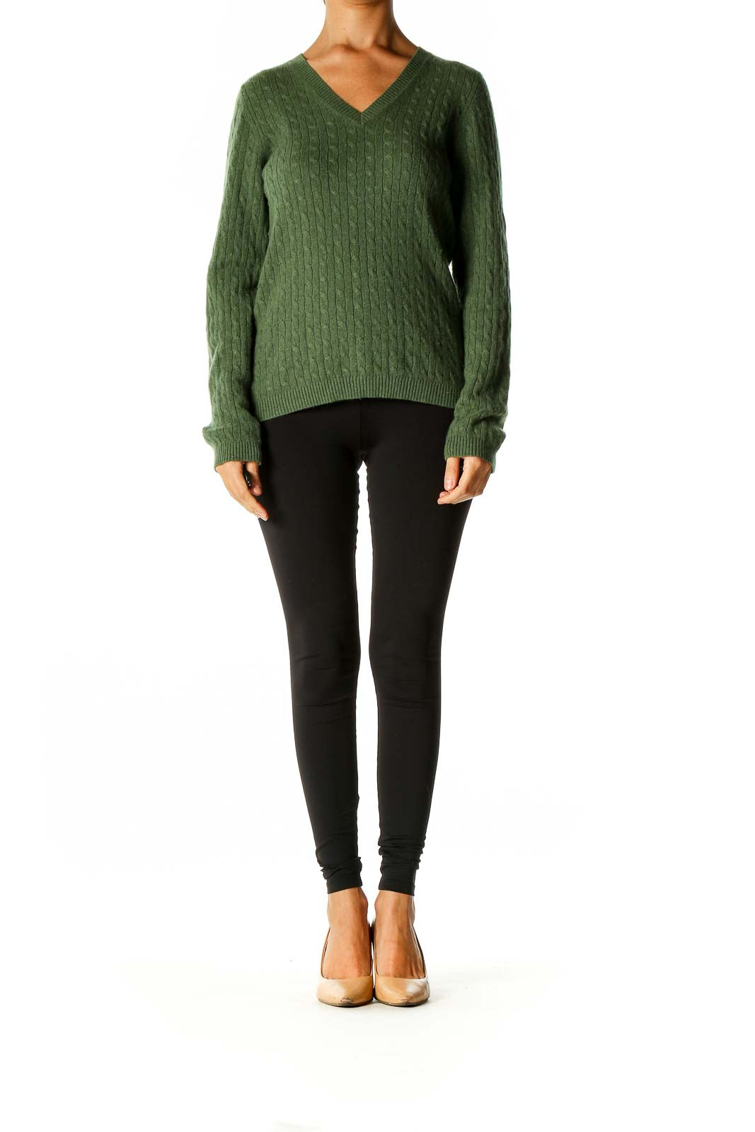 Green Textured Casual Sweater