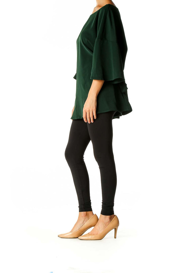 Green Solid Retro Blouse