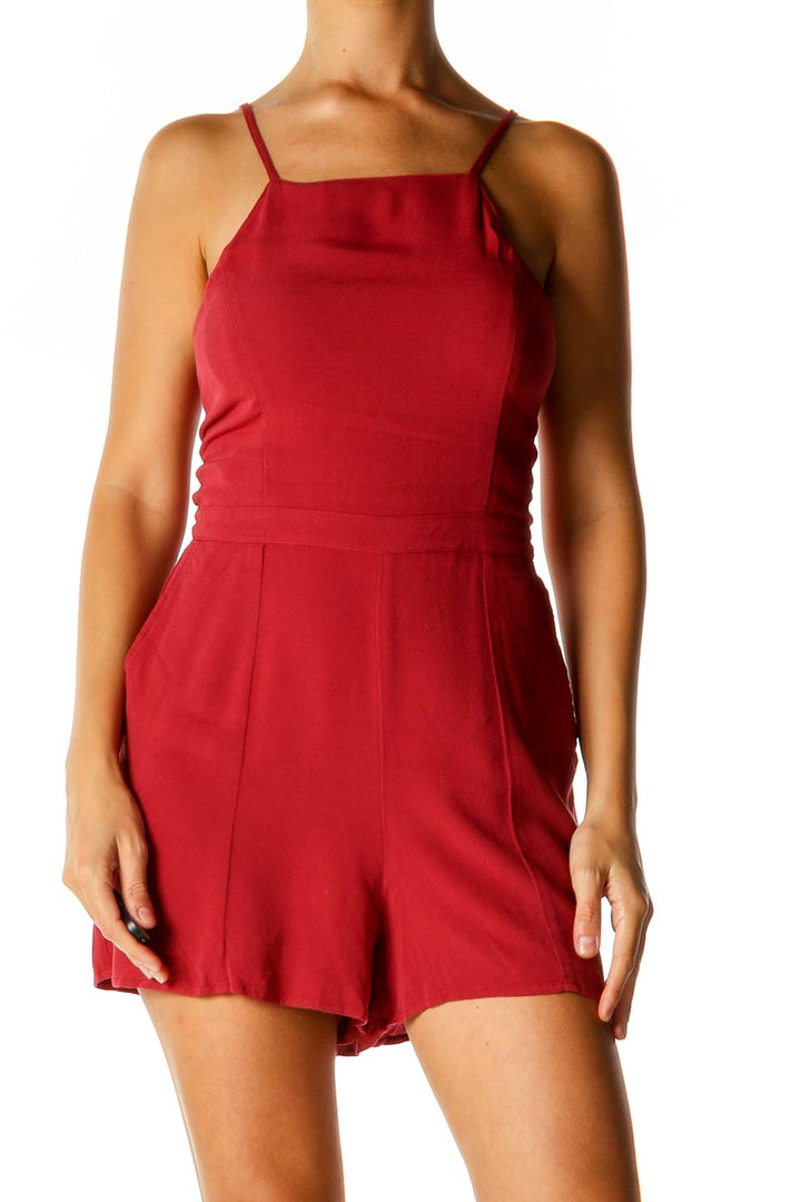 Red Solid Romper