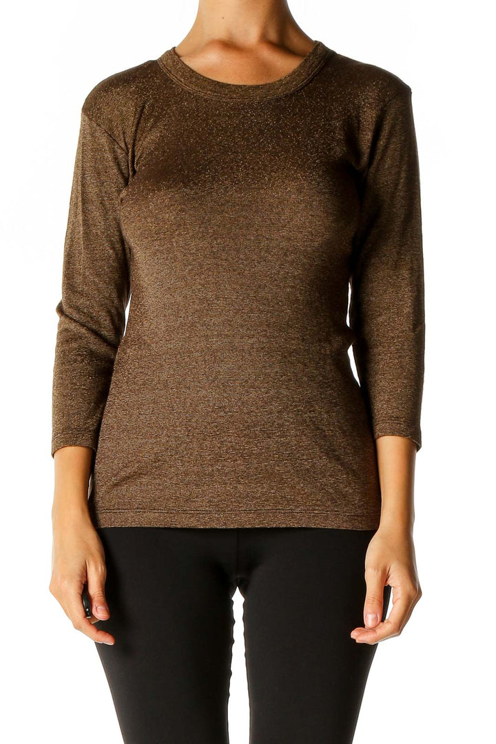 Brown Solid Casual Sweater