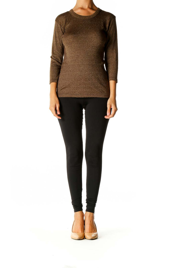 Brown Solid Casual Sweater