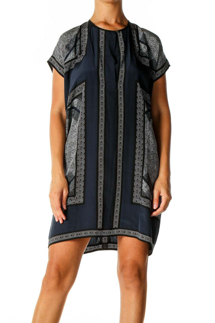 Blue Geometric Print Day A-Line Dress