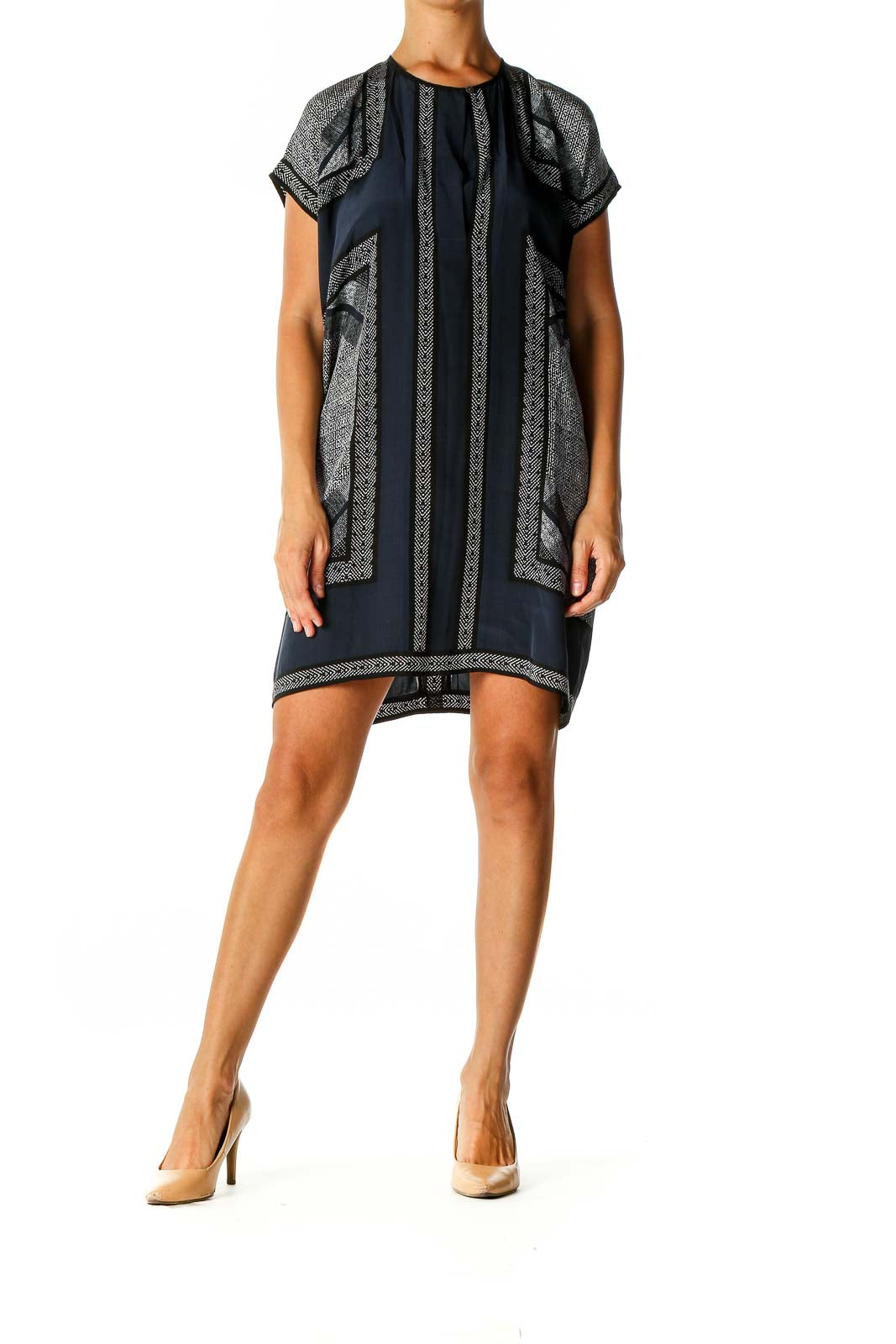 Blue Geometric Print Day A-Line Dress