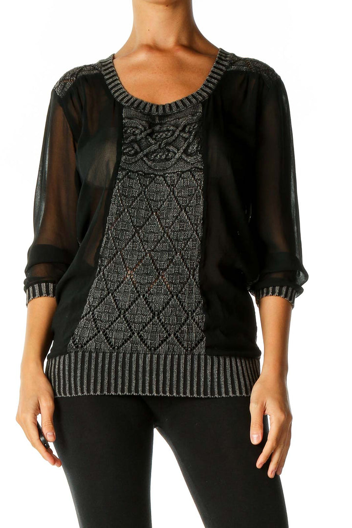 Black Sheer Overlay Knit Top