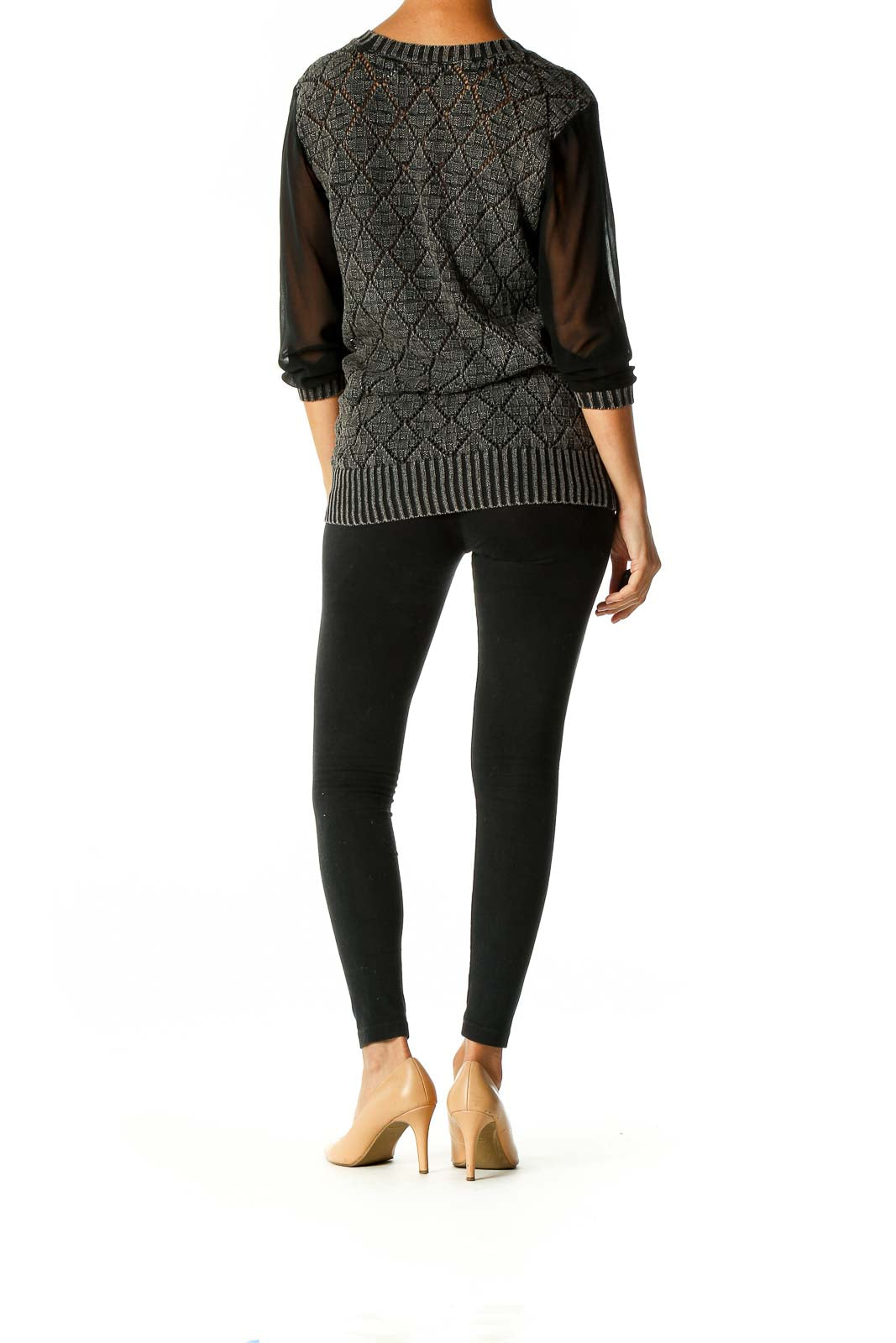 Black Sheer Overlay Knit Top