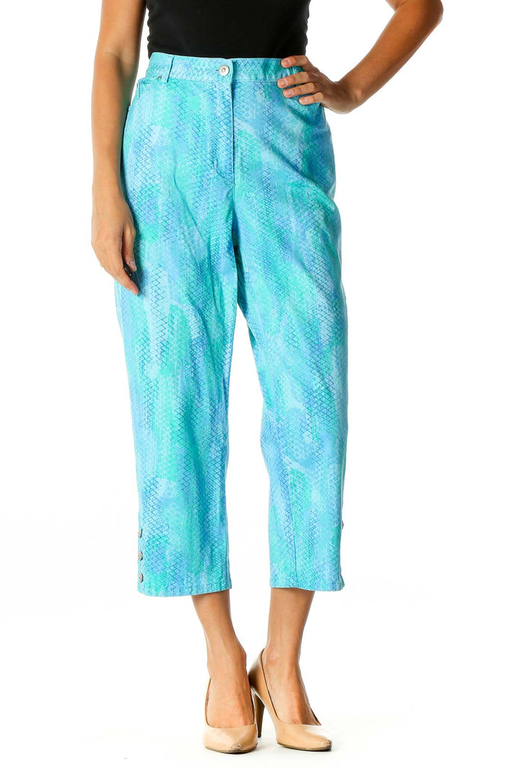 Blue Printed Casual Trousers